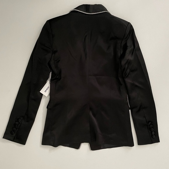 Jason Wu Rhinestone Embellished Trim Black Satin Tuxedo Blazer Jacket Holiday XS - Picture 13 of 13